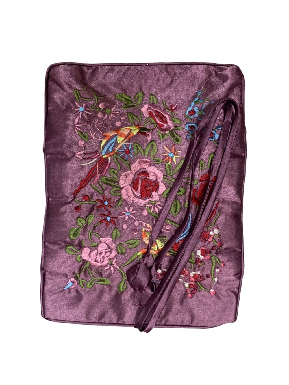 Embroidered Jewelry Travel Bag in Luxurious Purple Satin - New - Picture 4 of 5